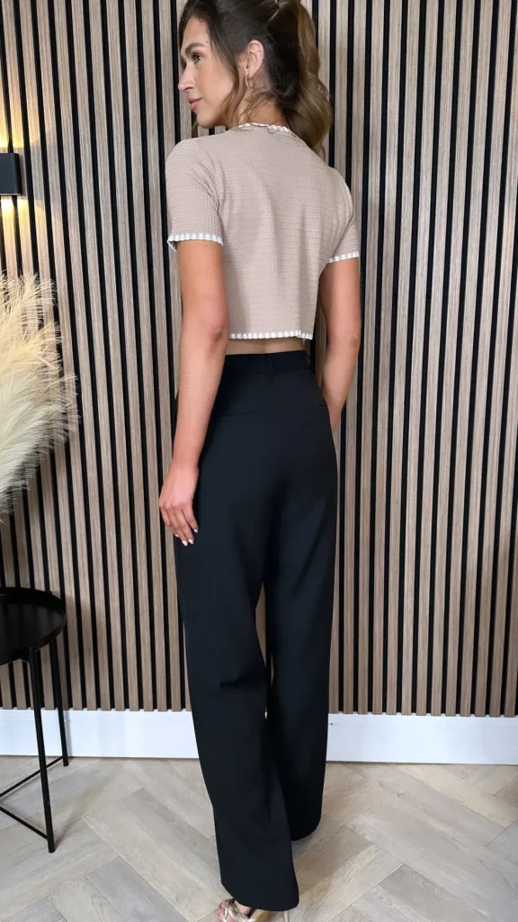 PARIS FASHION SHOPS Trousers^Abbey Black Straight Cut Wide Tailored Trousers