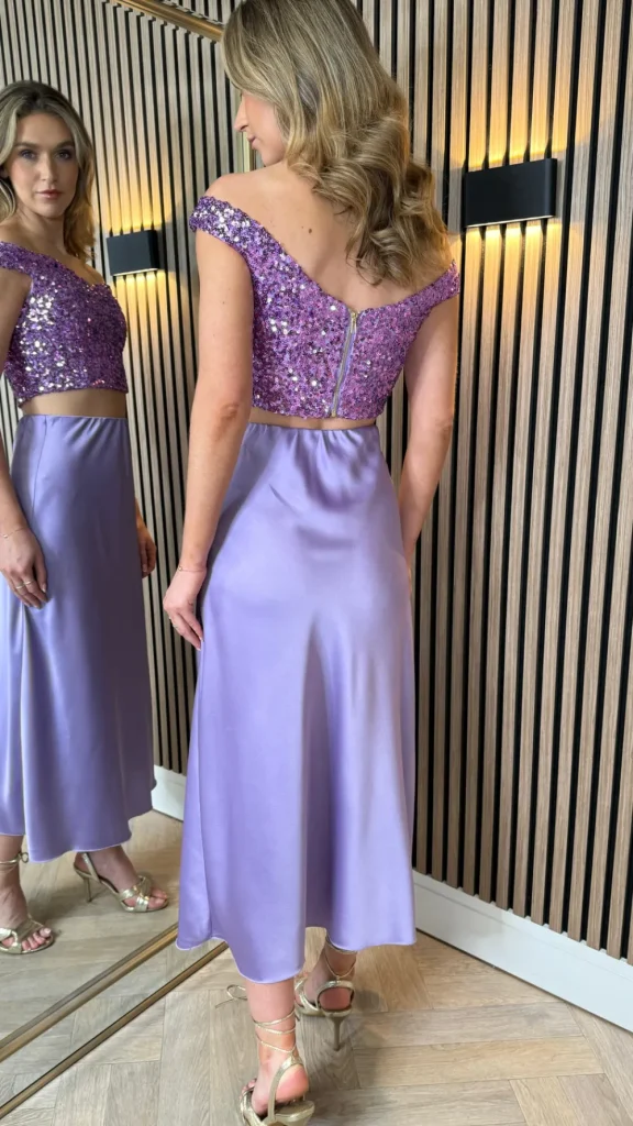 VERA LUCY Tops^Abigail Purple Off Shoulder Sequin Crop Top