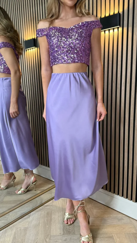 VERA LUCY Tops^Abigail Purple Off Shoulder Sequin Crop Top