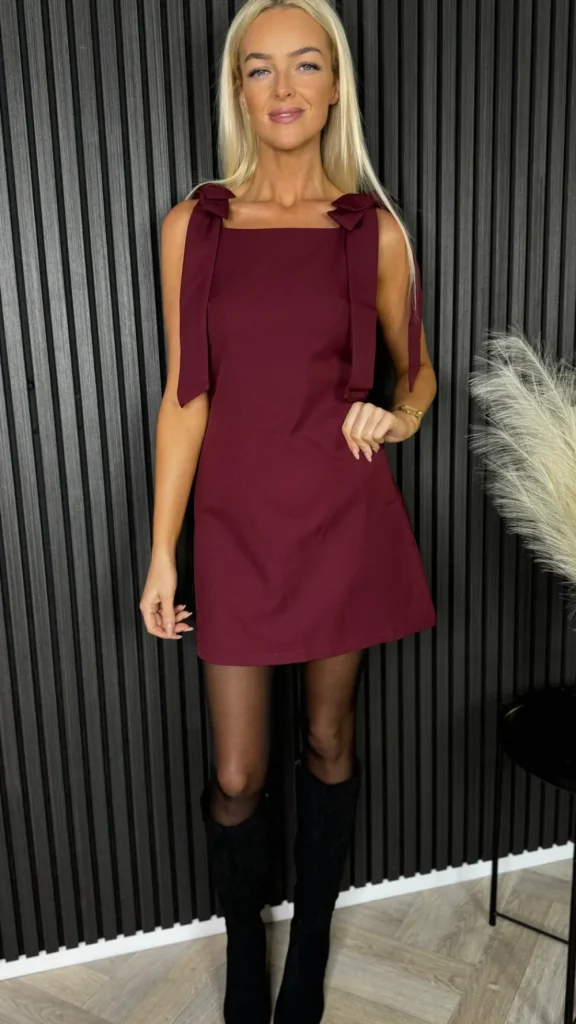 TIMELY Going Out Dresses | Occasion Dresses^Abriella Burgundy Bow Shoulder Detail Mini Dress