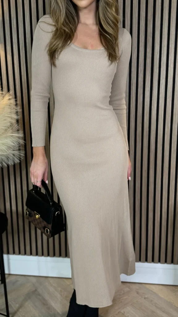 TIMELY Knitwear | Day Dresses^Addison Camel Ribbed Knit Midi Dress