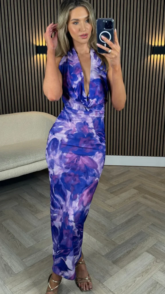 COPPEROSE Going Out Dresses | Occasion Dresses^Adelade Purple Floral Print Halterneck Midi Dress