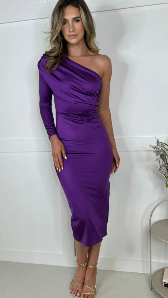 COPPEROSE Going Out Dresses | Occasion Dresses^Adele Purple One Shoulder Draped Detail Midi Dress