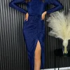 GIRL IN MIND Fitted Dresses | Going Out Dresses^Adella Navy Long Sleeve Ruched Seamed Midi Dress