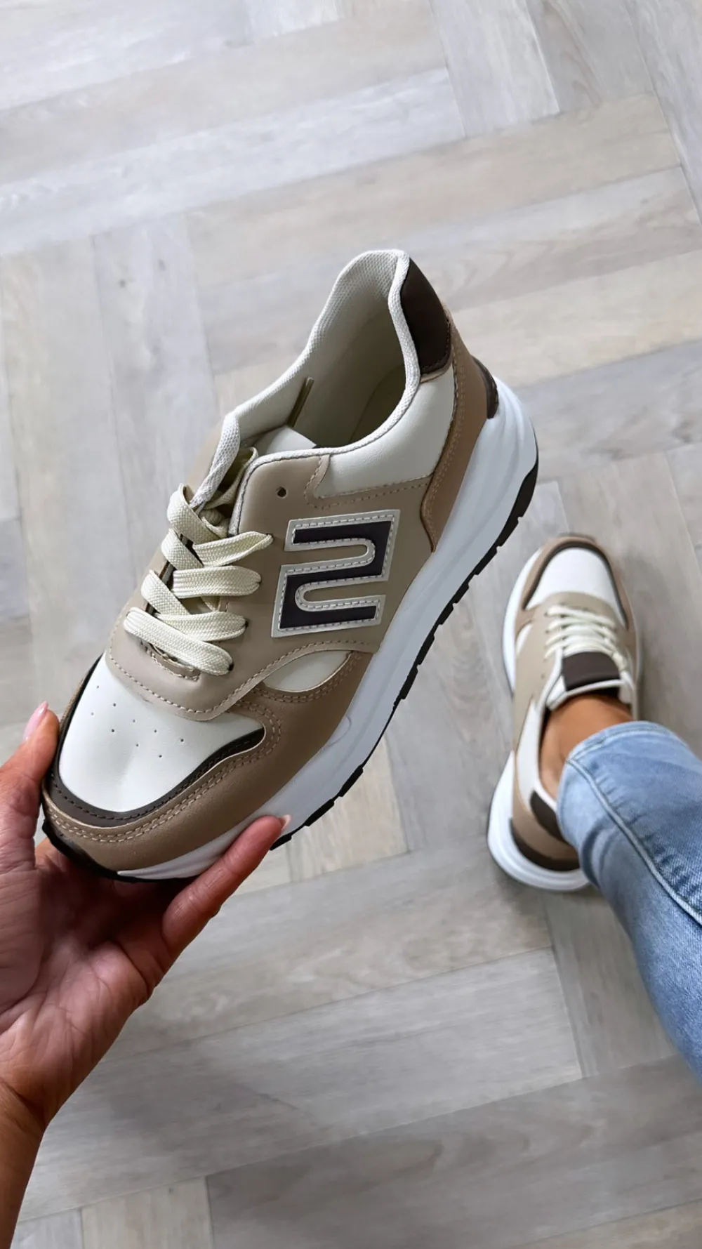 adia_khaki_amp_camel_chun_0.webp PARIS FASHION SHOPS Trainers^Adia Khaki & Camel Chunky Trainers