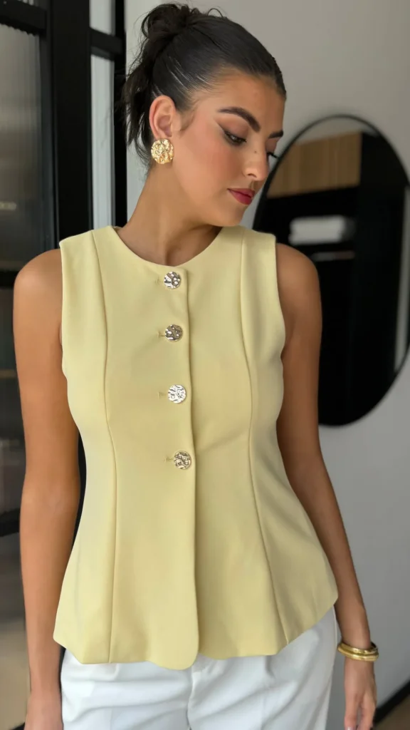 PARIS FASHION SHOPS Tops^Ainsley Yellow Gold Button Detail Waistcoat