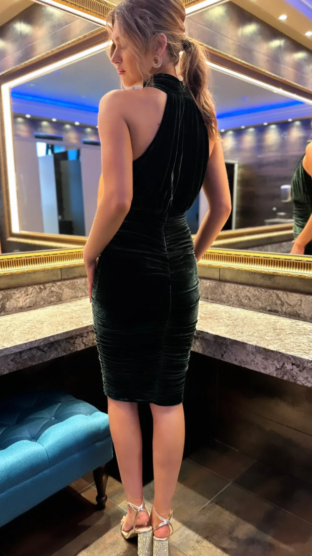 aisla_green_velvet_halter_3.webp AX PARIS Going Out Dresses | Occasion Dresses^Aisla Green Velvet Halterneck Midi Dress