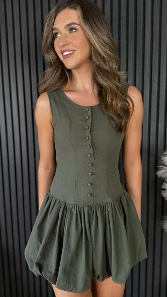 TIMELY Day Dresses | Occasion Dresses^Aiveen Khaki Button Detail Skater Mini Dress