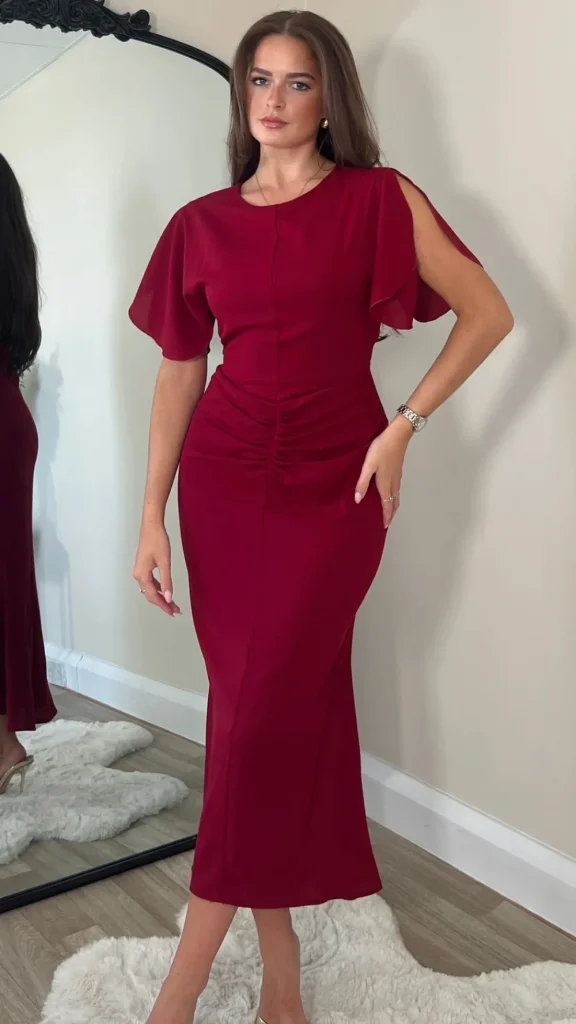 GIRL IN MIND Going Out Dresses | Occasion Dresses^Alexa Burgundy Ruched Detail Midi Dress