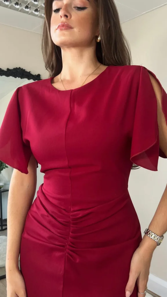 GIRL IN MIND Going Out Dresses | Occasion Dresses^Alexa Burgundy Ruched Detail Midi Dress