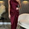 AX PARIS Going Out Dresses | Midi Dresses^Alexis Burgundy One Shoulder Knot Skirt Satin Midi Dress