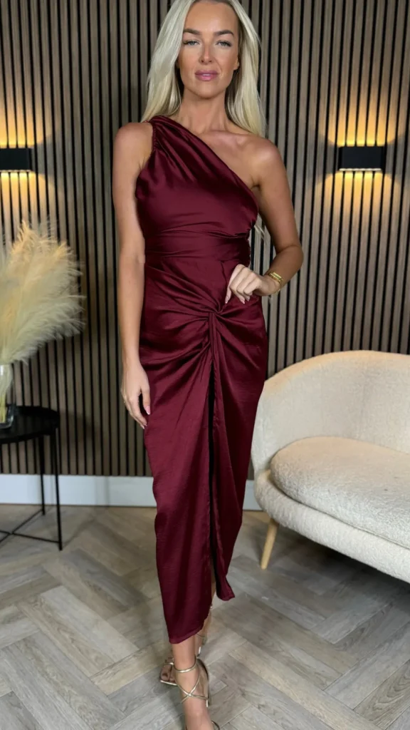 AX PARIS Going Out Dresses | Midi Dresses^Alexis Burgundy One Shoulder Knot Skirt Satin Midi Dress