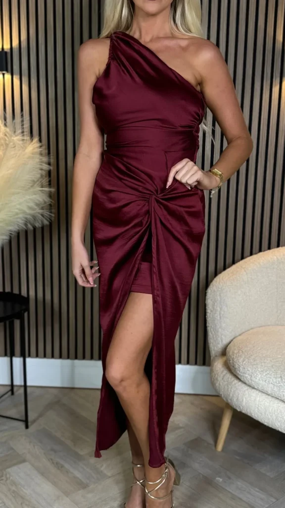 AX PARIS Going Out Dresses | Midi Dresses^Alexis Burgundy One Shoulder Knot Skirt Satin Midi Dress