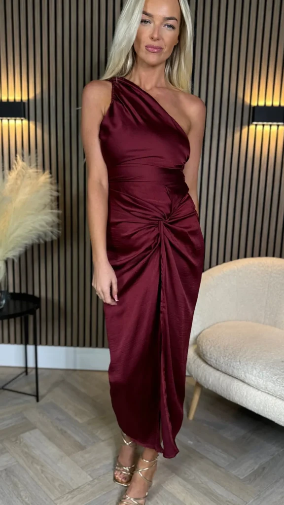 AX PARIS Going Out Dresses | Midi Dresses^Alexis Burgundy One Shoulder Knot Skirt Satin Midi Dress