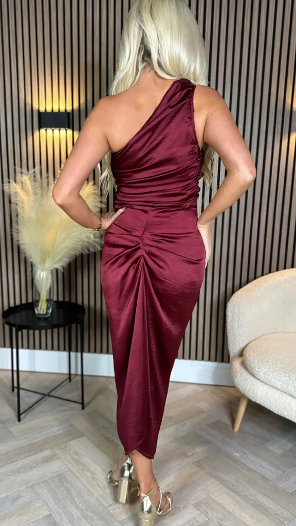AX PARIS Going Out Dresses | Midi Dresses^Alexis Burgundy One Shoulder Knot Skirt Satin Midi Dress