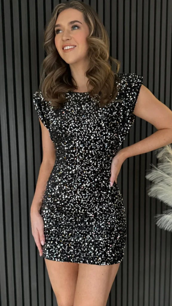 LORIANE Going Out Dresses | Occasion Dresses^Alicia Black & Silver Sequin Detail Mini Dress