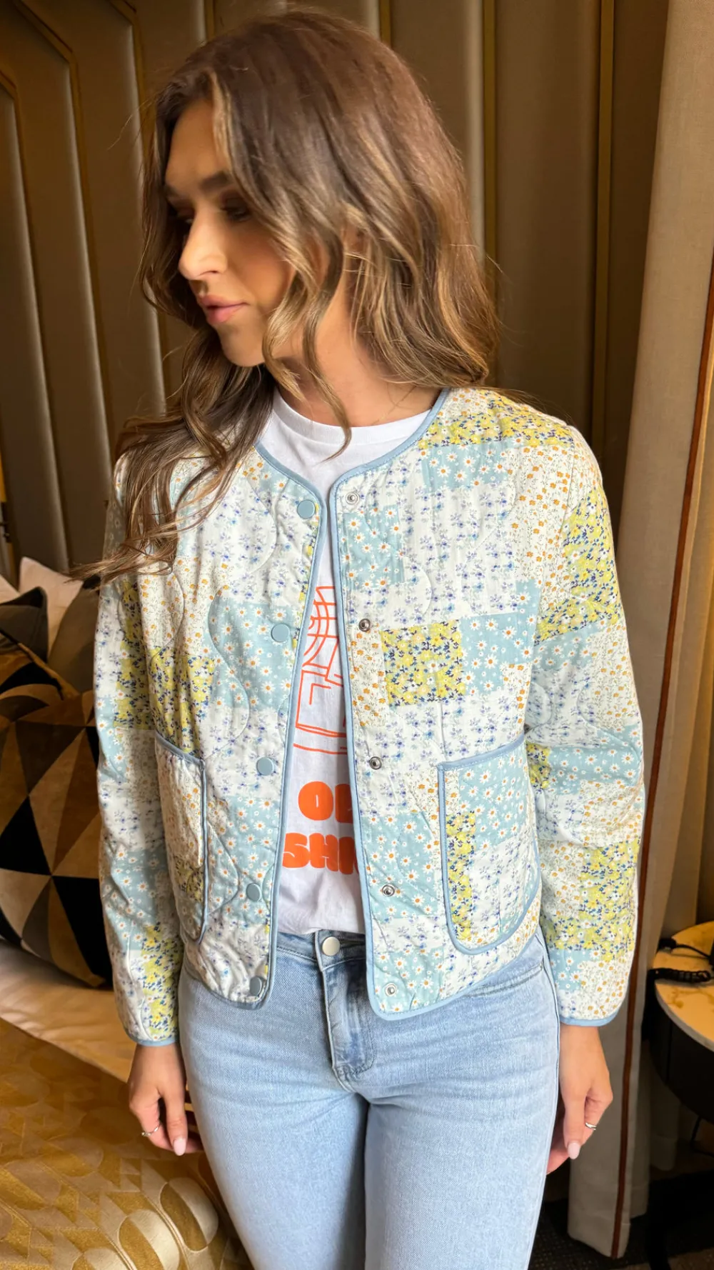 alicia_blue_printed_quilt_1.webp BESTSELLER Coats & Jackets^Alicia Blue Printed Quilted Jacket
