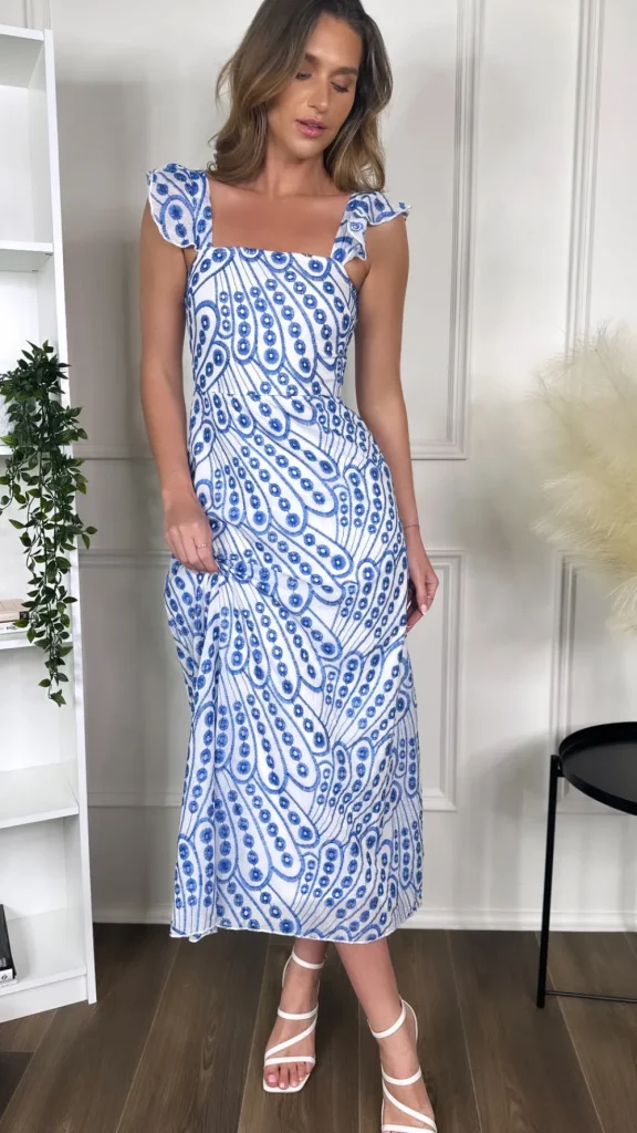 GIRL IN MIND Going Out Dresses | Occasion Dresses^Alivia Blue Broderie Anglaise Maxi Dress