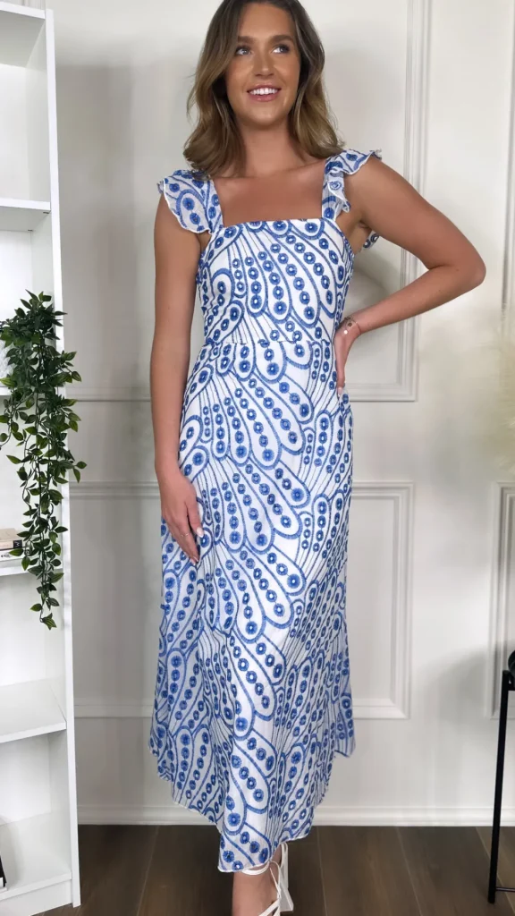 GIRL IN MIND Going Out Dresses | Occasion Dresses^Alivia Blue Broderie Anglaise Maxi Dress