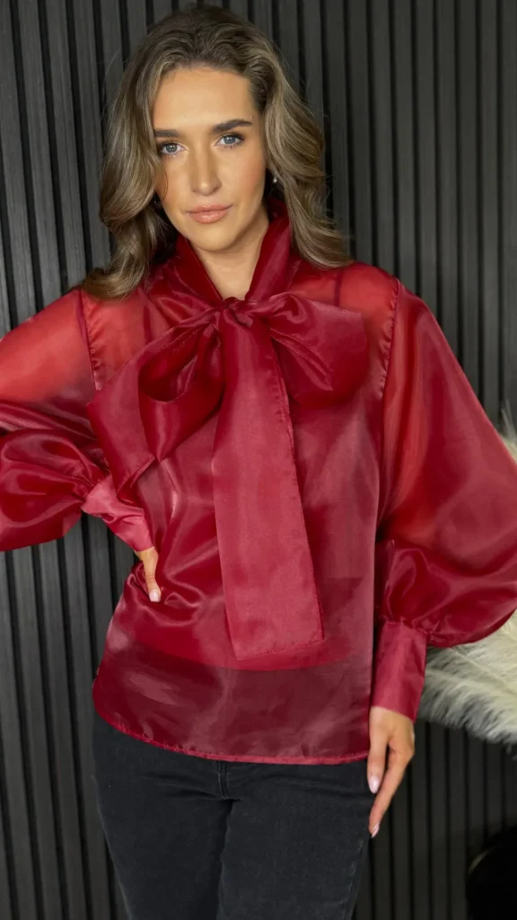 TIMELY Tops^Allie Burgundy Large Bow Detail Top