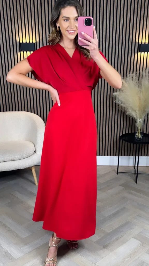 COPPEROSE Going Out Dresses | Occasion Dresses^Ally Red Wrap Detail Top Midi Dress