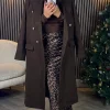 ESTEE BROWN Coats & Jackets^Alorie Chocolate Brown Wool Finish Midi Length Coat
