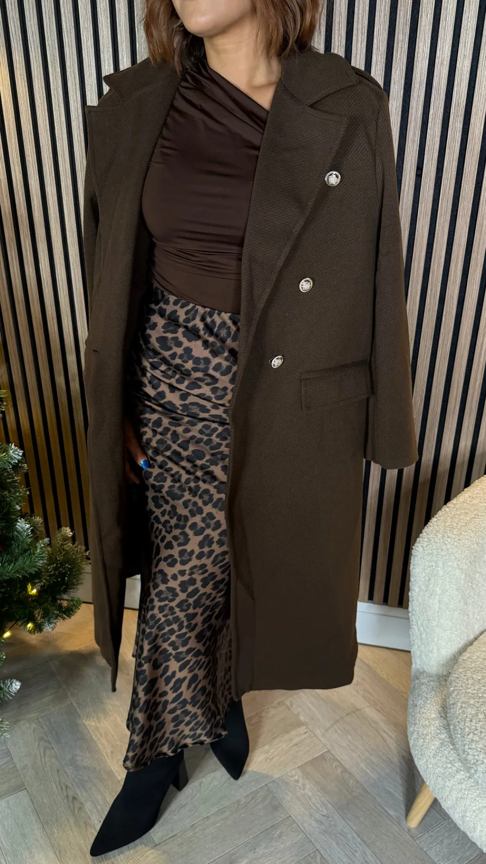 alorie_chocolate_brown_wo_2.webp ESTEE BROWN Coats & Jackets^Alorie Chocolate Brown Wool Finish Midi Length Coat