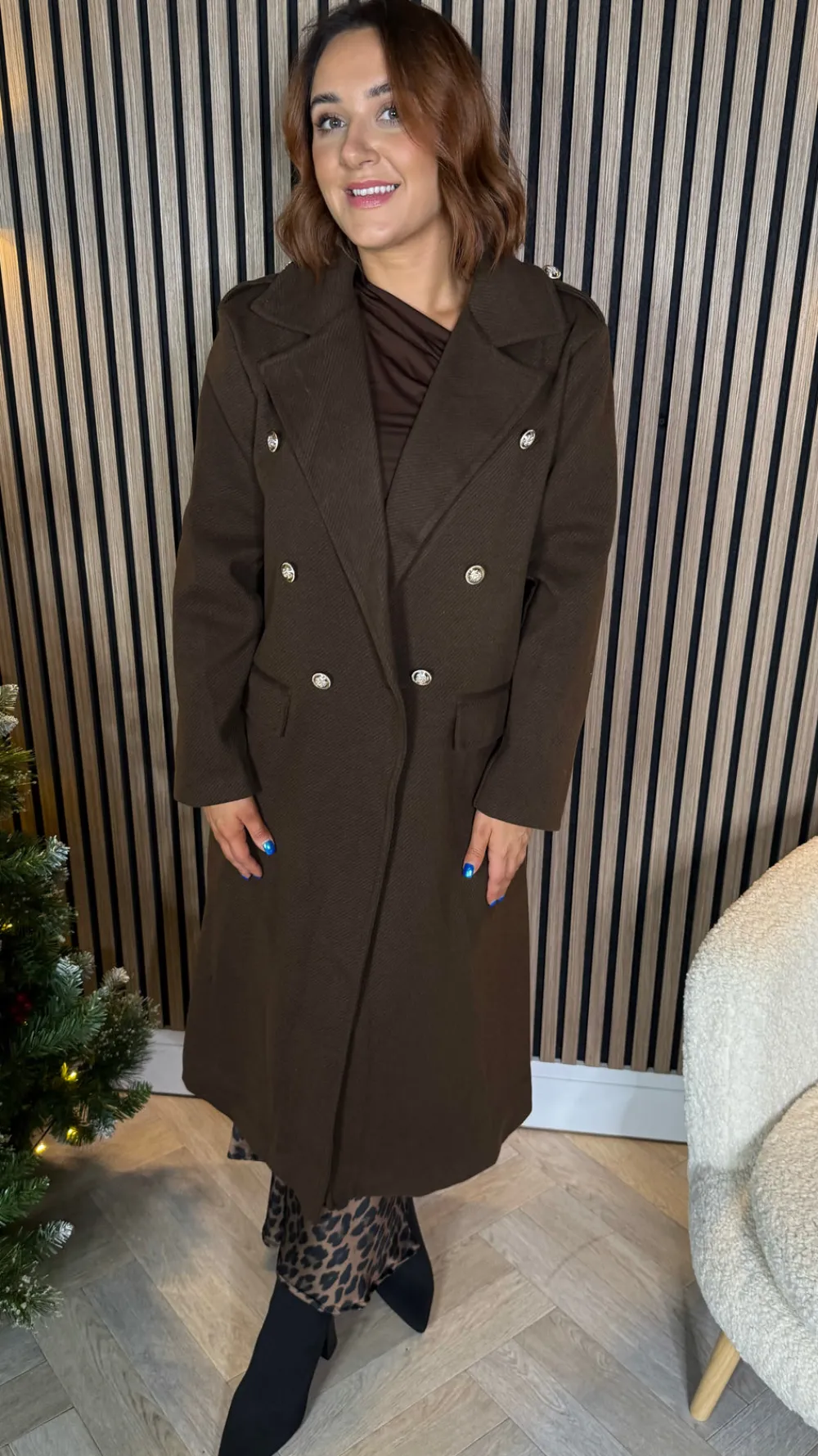 alorie_chocolate_brown_wo_3.webp ESTEE BROWN Coats & Jackets^Alorie Chocolate Brown Wool Finish Midi Length Coat