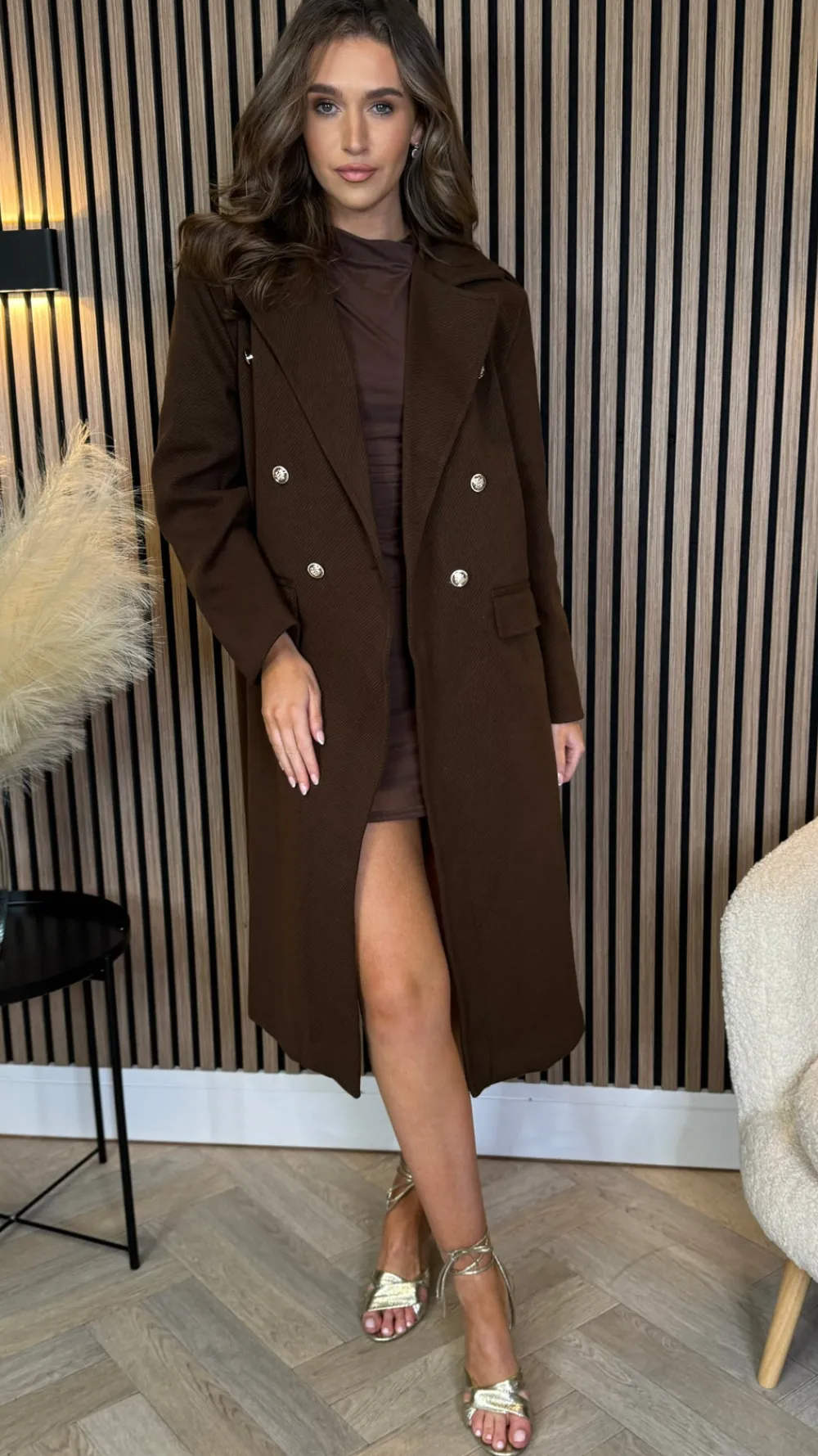 alorie_chocolate_brown_wo_5.webp ESTEE BROWN Coats & Jackets^Alorie Chocolate Brown Wool Finish Midi Length Coat