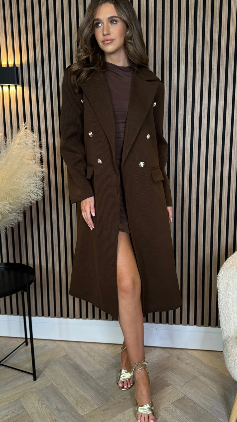 alorie_chocolate_brown_wo_6.webp ESTEE BROWN Coats & Jackets^Alorie Chocolate Brown Wool Finish Midi Length Coat