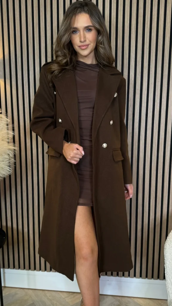 ESTEE BROWN Coats & Jackets^Alorie Chocolate Brown Wool Finish Midi Length Coat