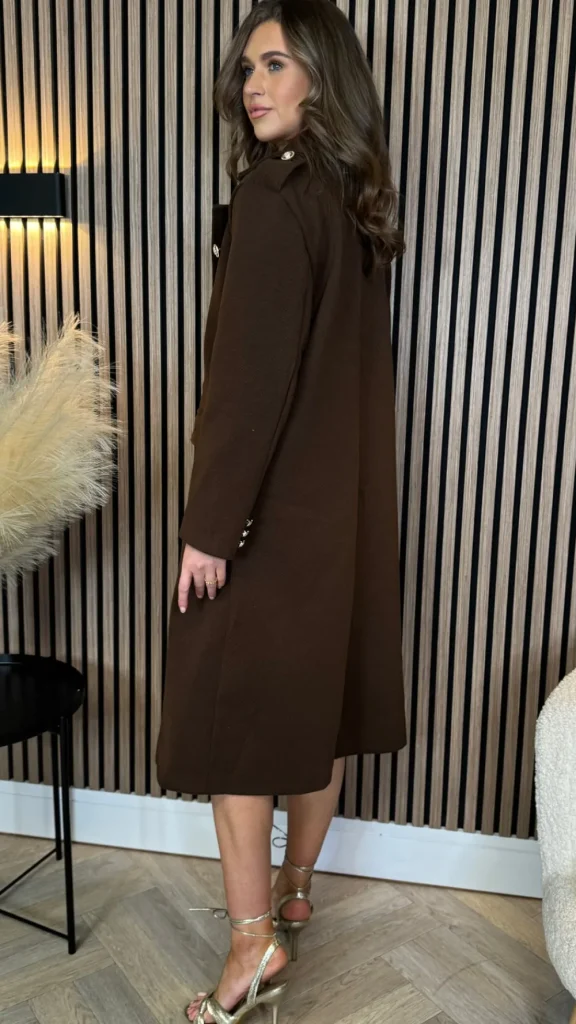 ESTEE BROWN Coats & Jackets^Alorie Chocolate Brown Wool Finish Midi Length Coat