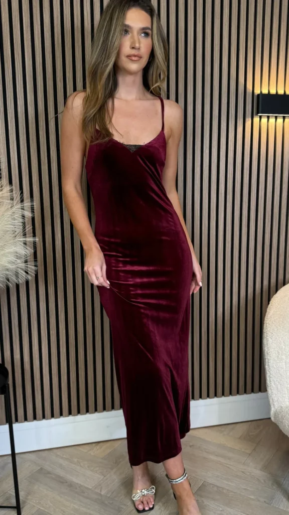 COPPEROSE Going Out Dresses | Occasion Dresses^Alva Burgundy Cami Strap Velvet Finish Midi Dress