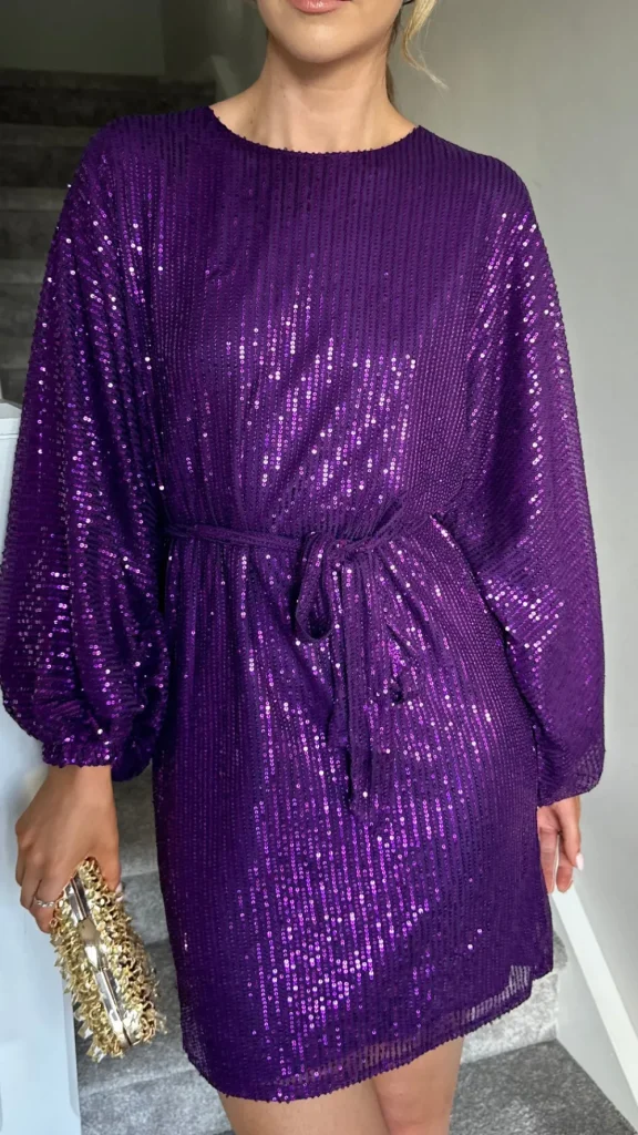 COPPEROSE Fitted Dresses | Going Out Dresses^Alyona Purple Sequin Wide Sleeve Mini Dress