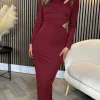 COPPEROSE Going Out Dresses | Occasion Dresses^Amberley Burgundy Cut Out Detail Midi Dress