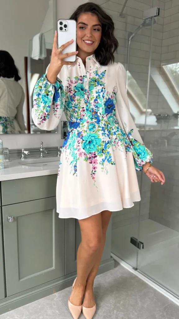 GIRL IN MIND Going Out Dresses | Occasion Dresses^Amira Beige & Green Floral Holland Boarder Print Mini Dress
