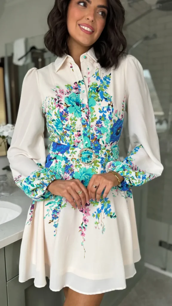 GIRL IN MIND Going Out Dresses | Occasion Dresses^Amira Beige & Green Floral Holland Boarder Print Mini Dress