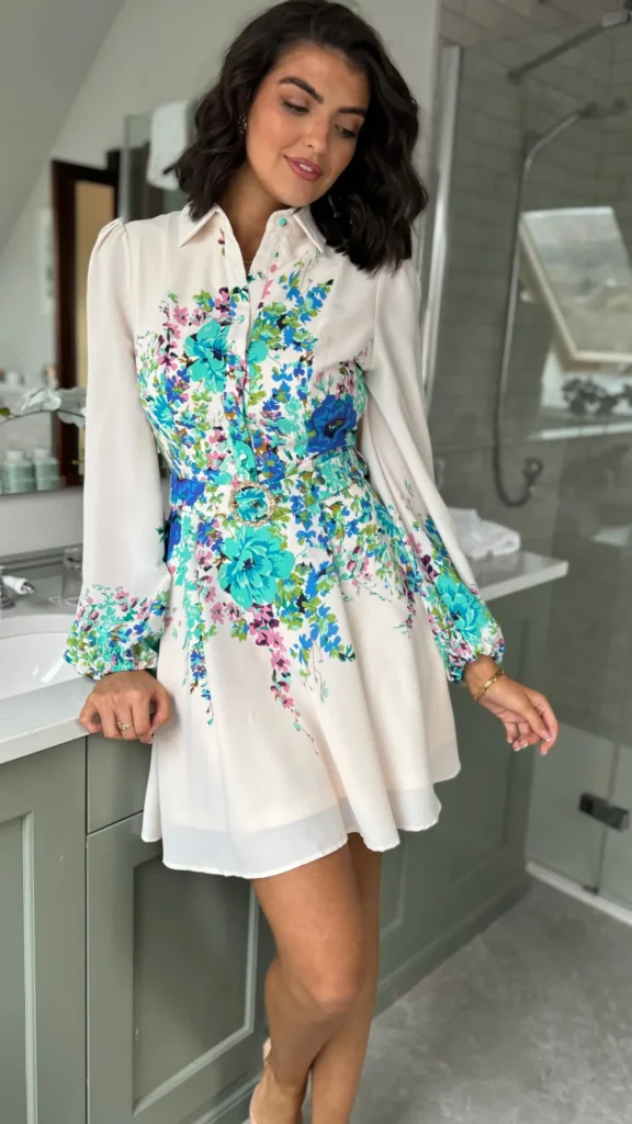 GIRL IN MIND Going Out Dresses | Occasion Dresses^Amira Beige & Green Floral Holland Boarder Print Mini Dress