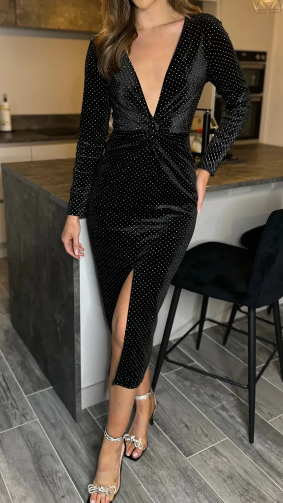 LORIANE Going Out Dresses | Occasion Dresses^Anakin Black Velvet Diamante Midi Dress
