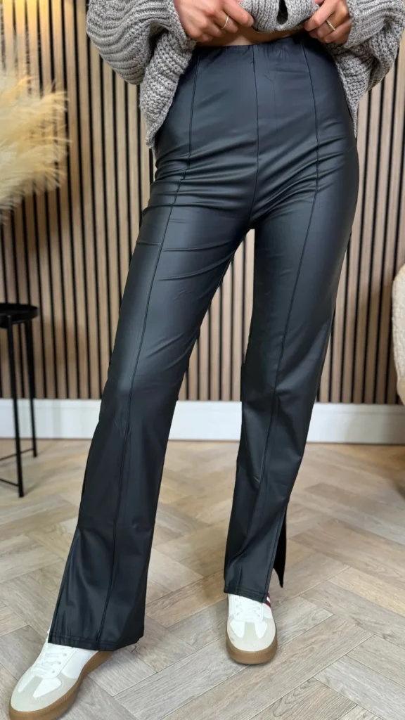 E DIVA Trousers^Andi Black Straight Leg Leather Look Trousers
