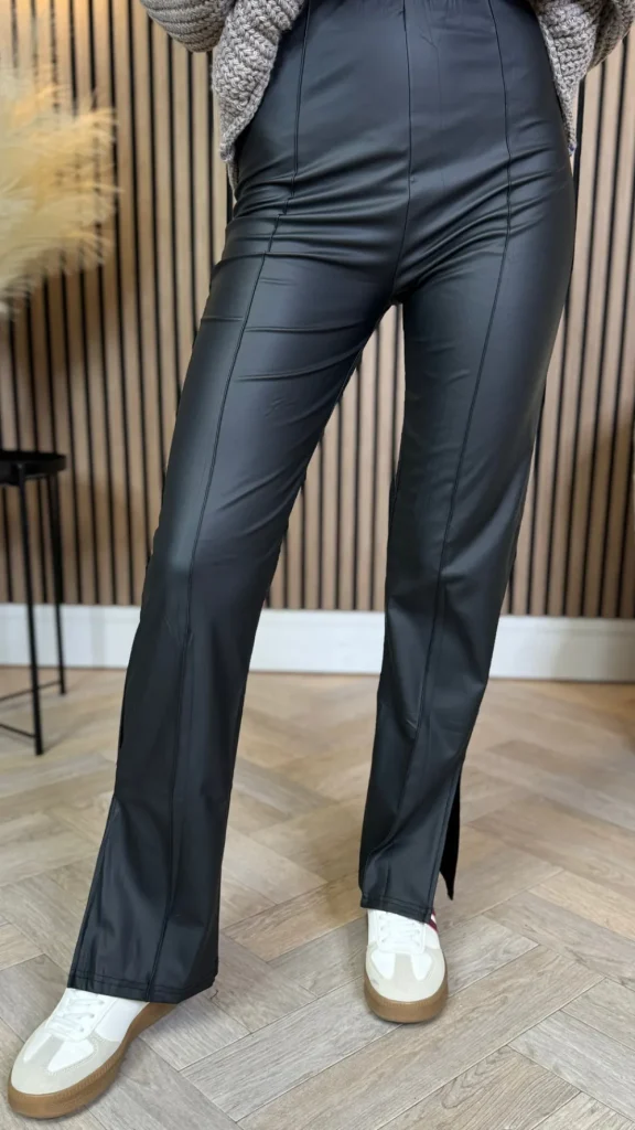 E DIVA Trousers^Andi Black Straight Leg Leather Look Trousers