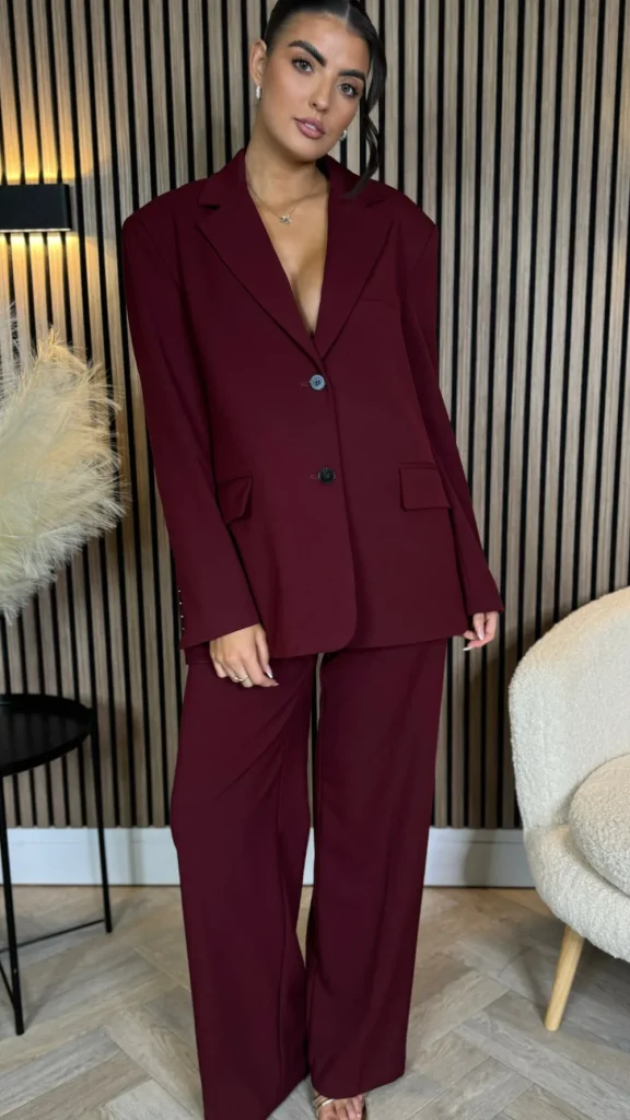 ATTENTIF Co-ords | Blazers^Angelica Burgundy Trousers & Blazer Co Ord