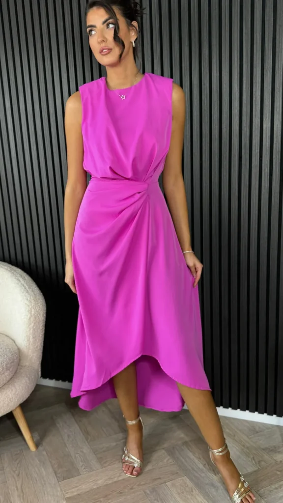AX PARIS Going Out Dresses | Occasion Dresses^Angie Hot Pink Gathered Midi Dress