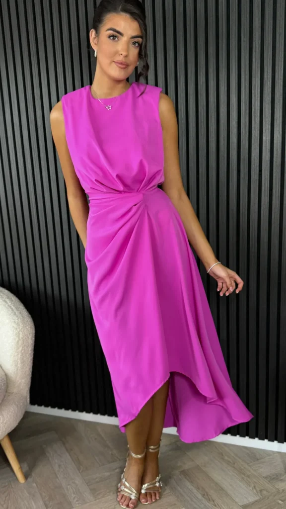 AX PARIS Going Out Dresses | Occasion Dresses^Angie Hot Pink Gathered Midi Dress