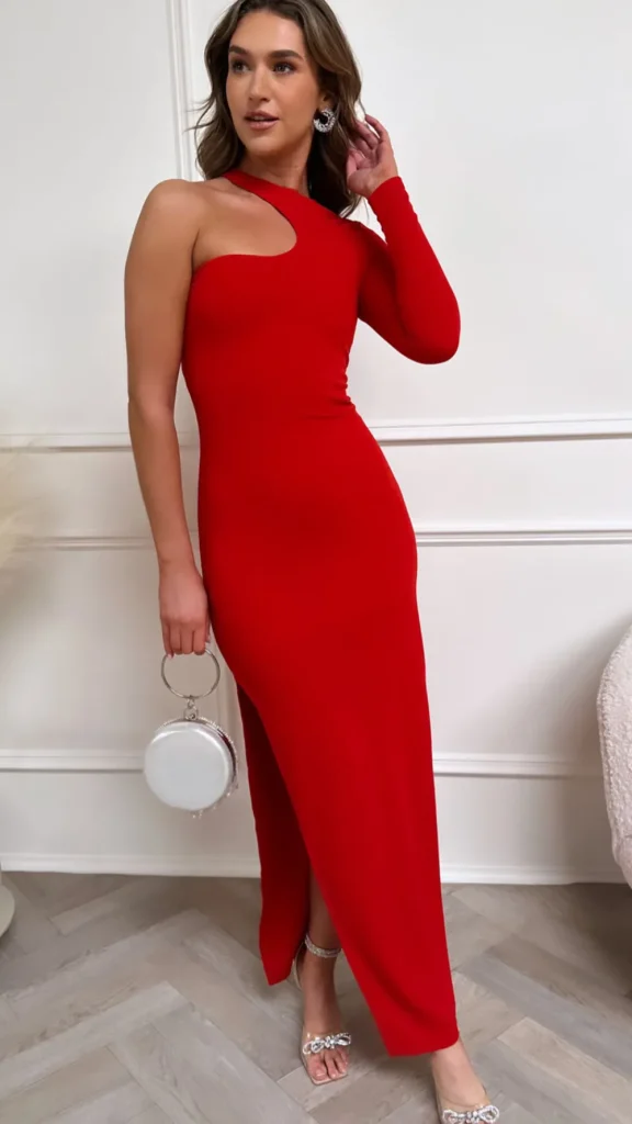 GIRL IN MIND Fitted Dresses | Occasion Dresses^Anisa Red One Sleeve Slit Bodycon Maxi Dress