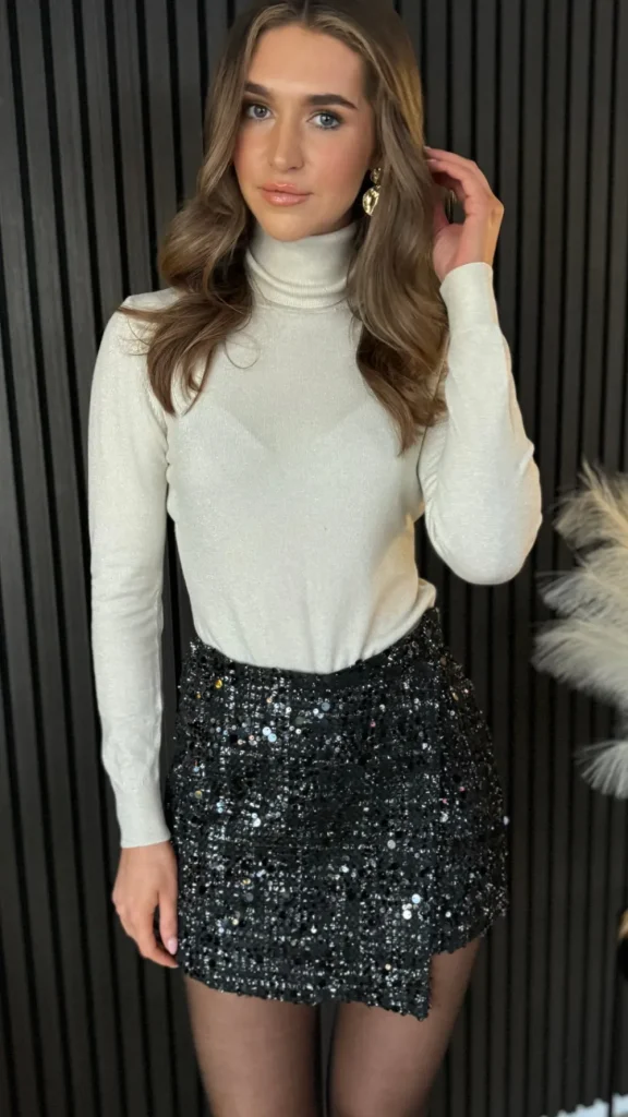 SEVEN SEPT Knitwear^Annabelle Beige Shimmer Detail Polo Neck Jumper