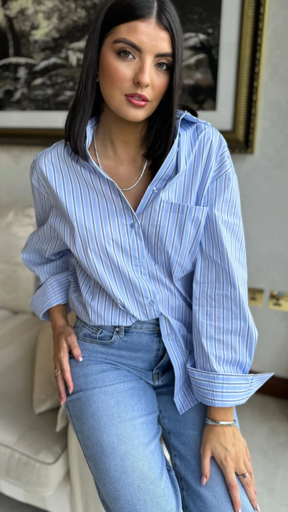 annalie_blue_pinstripe_ov_1.webp VERA LUCY Tops^Annalie Blue Pinstripe Oversized Shirt