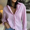 VERA LUCY Tops^Annalie Pink Pinstripe Oversized Shirt