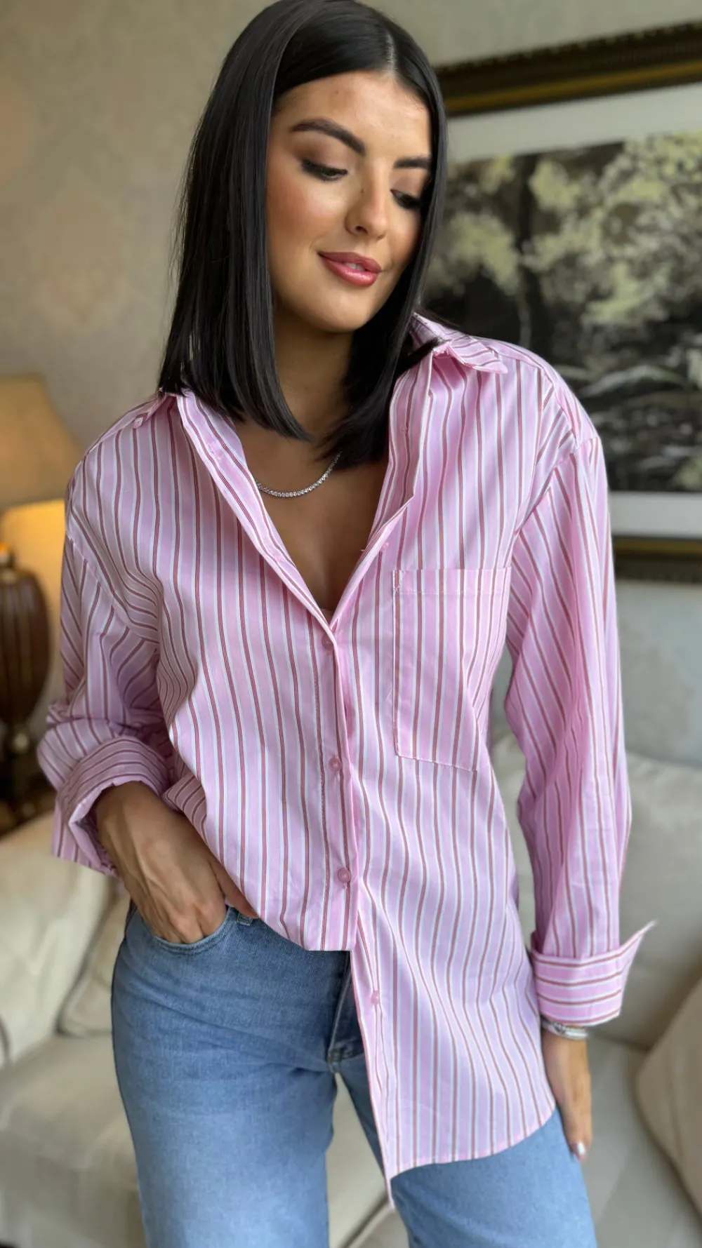annalie_pink_pinstripe_ov_0.webp VERA LUCY Tops^Annalie Pink Pinstripe Oversized Shirt
