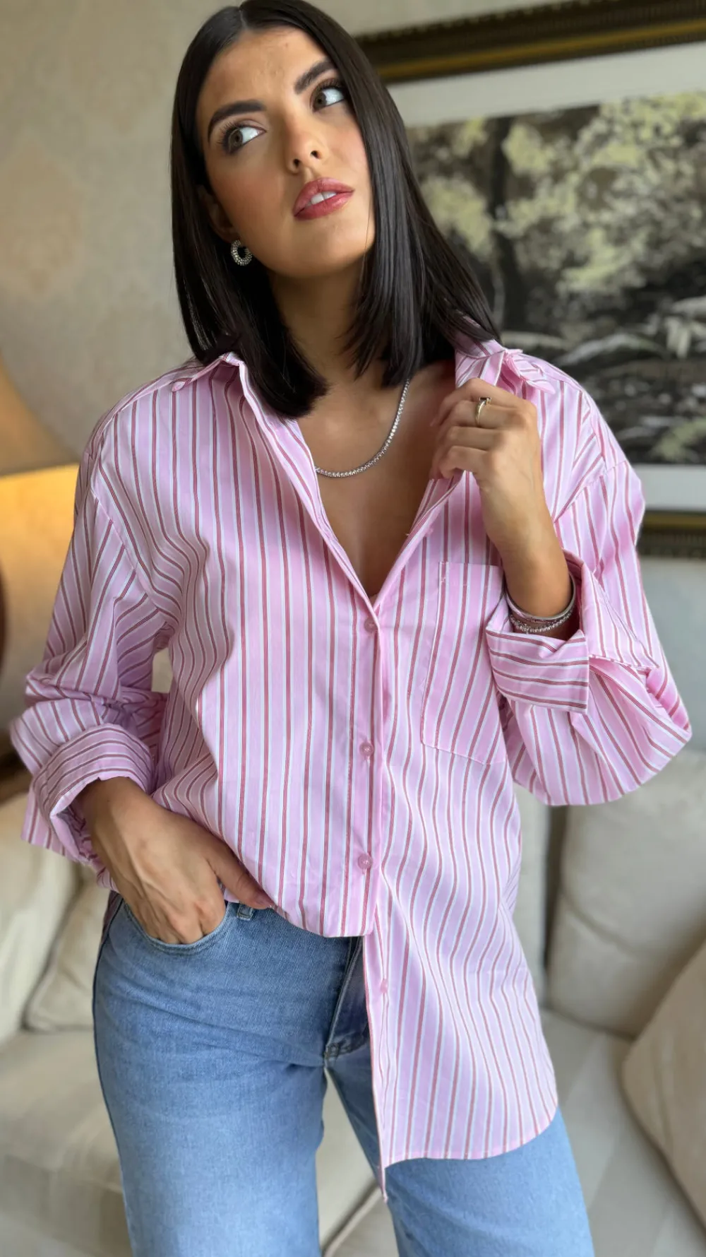 annalie_pink_pinstripe_ov_1.webp VERA LUCY Tops^Annalie Pink Pinstripe Oversized Shirt